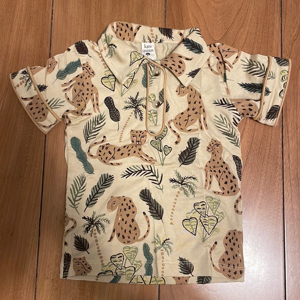 Kate Quinn Piped Polo Leopard Short Sleeve 12-18M Super Soft Bamboo NWT